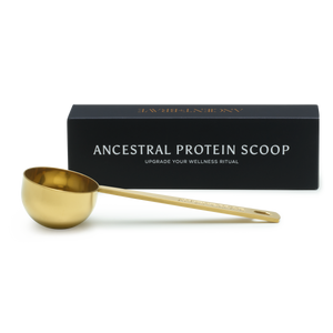 Gold Ancestral Protein Scoop with 'Ancestral Protein Scoop' packaging on a blank background