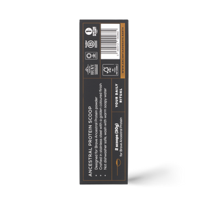 Product label with text and icons on a blank background