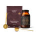 Brave Ancestral Protein packaging with a jar of True Collagen and two Ritual Scoops on a blank background